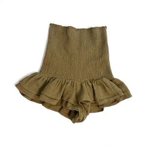 Olive Green Shirred Waist Ruffle Micro Shorts